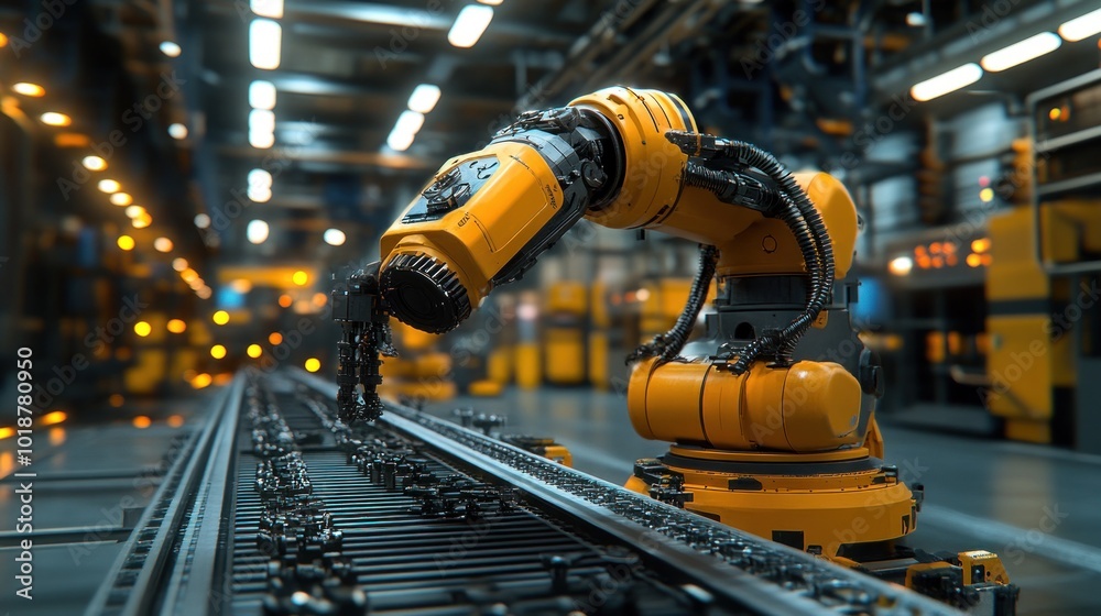 Industrial Robotic Arm in a Manufacturing Facility Industrial Robotic Arm in a Manufacturing Facility
