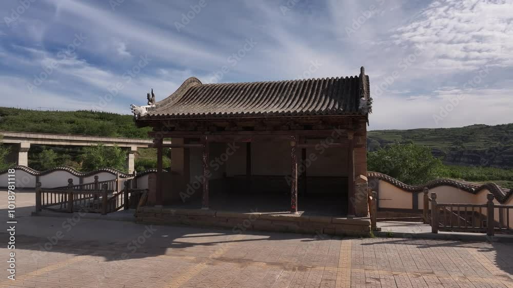 view of architecture of temple by river huang he in shanxi view of architecture of temple by river huang he in shanxi