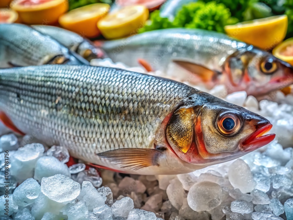 Freshly Caught Whitefish on Ice in a Market Display, Showcasing Quality Seafood for Sale Freshly Caught Whitefish on Ice in a Market Display, Showcasing Quality Seafood for Sale