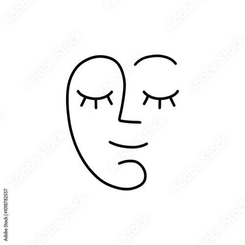 Abstract line art face vector. Cute and peaceful smiley face abstraction