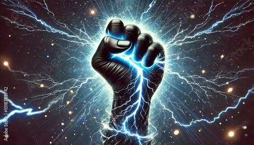 Electrifying Fist Gripping Lightning Bolt: A powerful representation of strength and energy