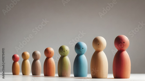 Colorful Wooden figure peg dolls. creative thinking and human resources, Recruitment employee concept AI generated image, ai