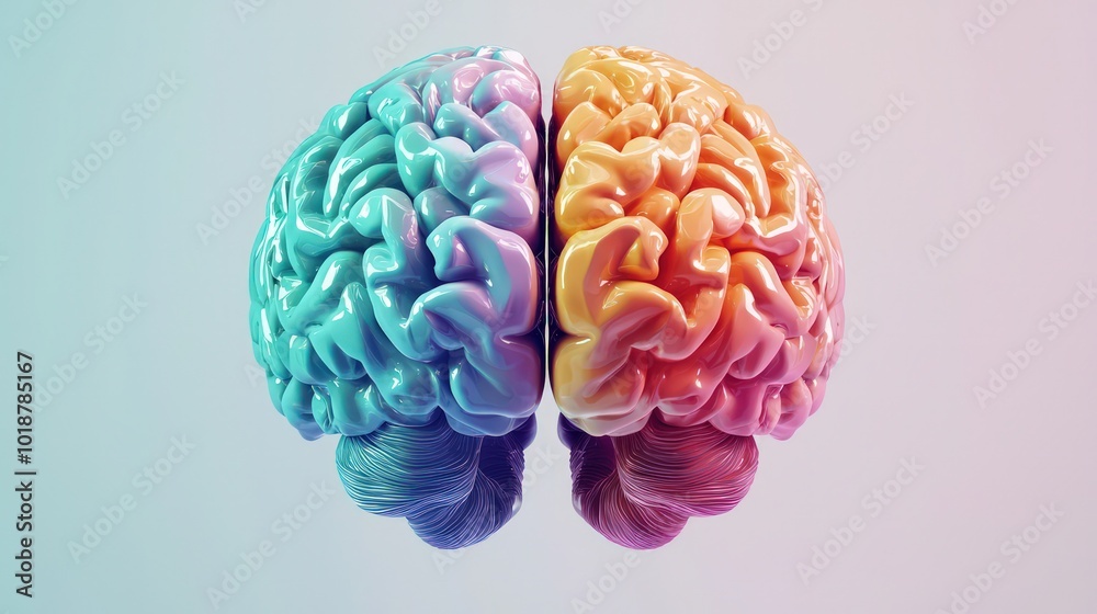 3D representation of the left and right brain hemispheres with abstract colors. 3D representation of the left and right brain hemispheres with abstract colors.