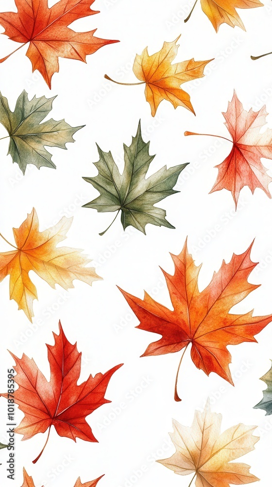 Set of watercolor autumn maple leaves isolated on white background. Pattern, template, autumn card. Set of watercolor autumn maple leaves isolated on white background. Pattern, template, autumn card.