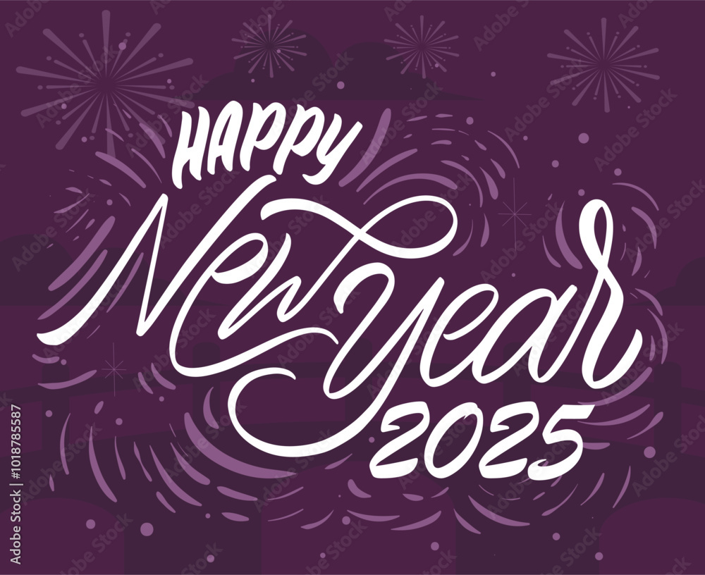Happy New Year 2025 Design Festive Purple And White Abstract Illustration Vector Happy New Year 2025 Design Festive Purple And White Abstract Illustration Vector