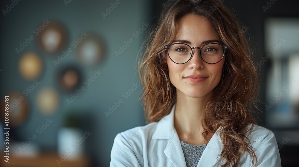 A confident woman in a lab coat smiles warmly in a modern office during daylight, showcasing her professional demeanor and expertise A confident woman in a lab coat smiles warmly in a modern office during daylight, showcasing her professional demeanor and expertise