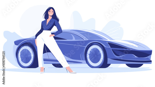vector girl standing near car .Generative AI