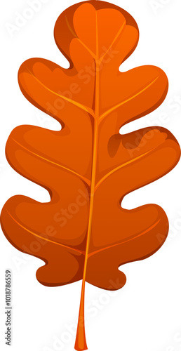 Cartoon autumn oak leaf, isolated vector fallen foliage, dry tree leaf of orange and brown colors, smooth curves, veins and a rich, warm palette. Natural object symbolizing autumn and seasonal change