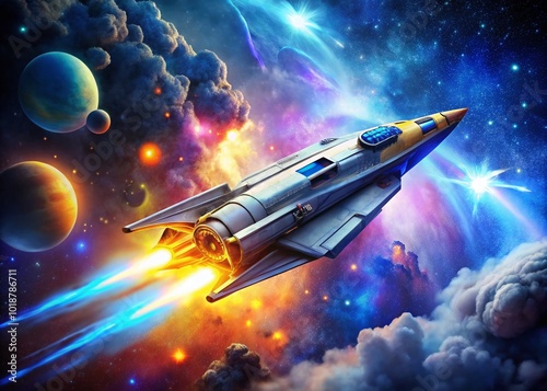 Wallpaper Mural Futuristic Spaceship Flying Through a Starry Sky with Bright Nebula and Cosmic Background Elements Torontodigital.ca