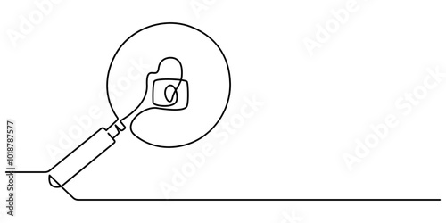 Single one line drawing big hand holding magnifying glass highlights the padlock. Security symbol. The modern era, security are the most important things. Padlock Webpage User Interface Icon line.