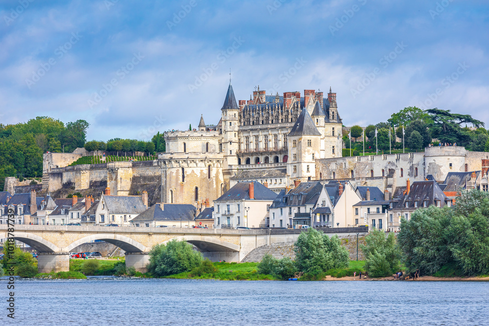 Obraz premium Amboise village and castle located in the Indre-et-Loire département of the Loire Valley in France.