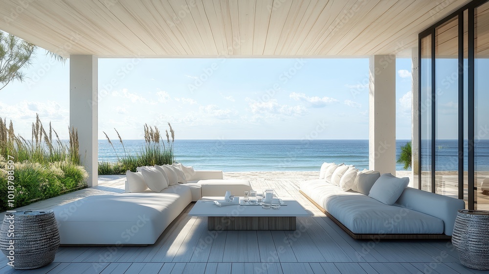 Fototapeta premium Modern shot Outdoor Living Space with Ocean View.