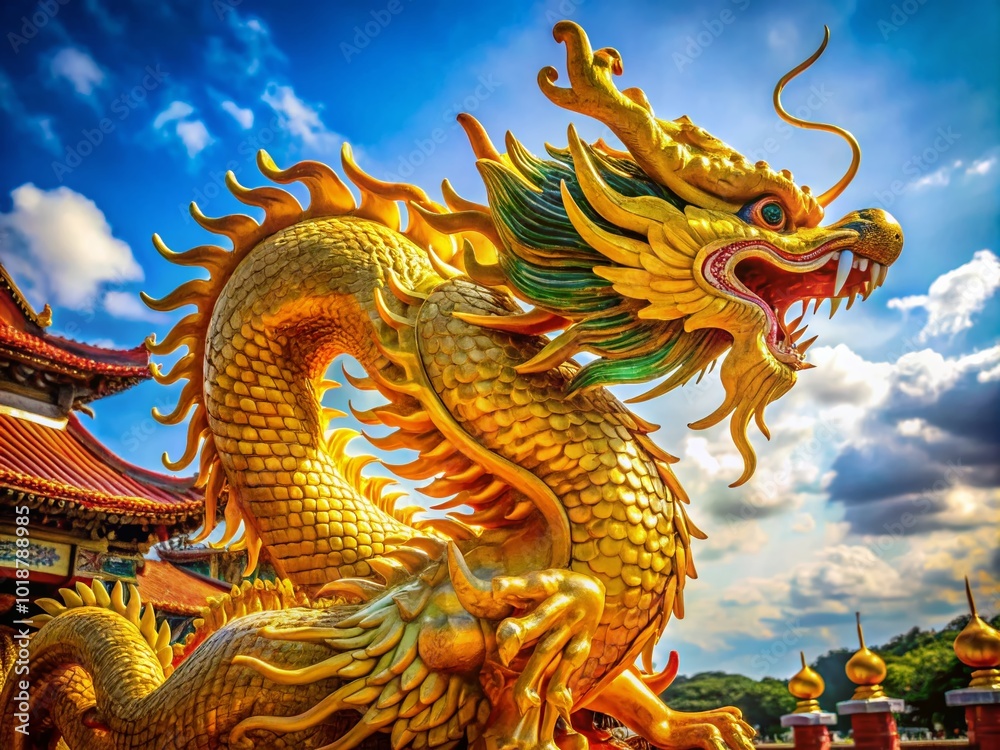 Golden Dragon Symbolizing Prosperity and Good Fortune for the Year 2024 in Vibrant Artwork Design Golden Dragon Symbolizing Prosperity and Good Fortune for the Year 2024 in Vibrant Artwork Design