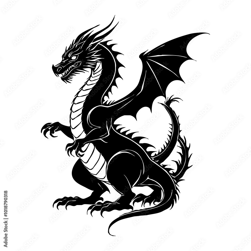 Dragon. Line art. Logo design for use in graphics. T-shirt print, tattoo design. Minimalist illustration for printing on wall decorations. Dragon. Line art. Logo design for use in graphics. T-shirt print, tattoo design. Minimalist illustration for printing on wall decorations.