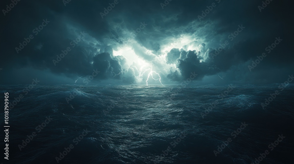 Naklejka premium Lightning Storm Over the Ocean