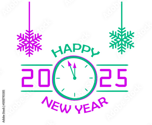 Canvas Print Happy New Year 2025 Design Festive Purple And Green Abstract Illustration Vector