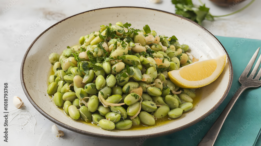 A plate of Ful Nabit, lightly cooked sprouted fava beans tossed in olive oil, garlic, and lemon. Served in a rustic bowl, sprinkled with chopped parsley and a lemon wedge on the side.
A plate of Ful Nabit, lightly cooked sprouted fava beans tossed in olive oil, garlic, and lemon. Served in a rustic bowl, sprinkled with chopped parsley and a lemon wedge on the side.