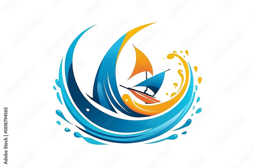 Dynamic sailboat riding through colorful ocean waves, full of movement and energy. Dynamic sailboat riding through colorful ocean waves, full of movement and energy.
