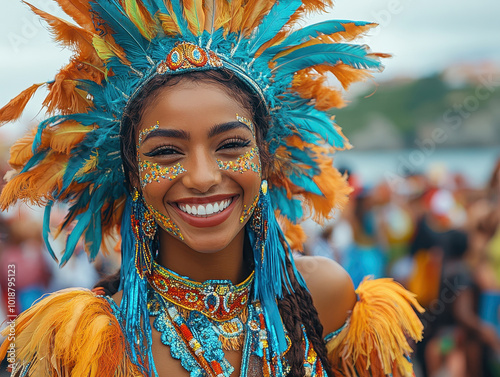 Joyful Carnival party street performer images capturing the lively spirit of street performers in colorful costumes photo