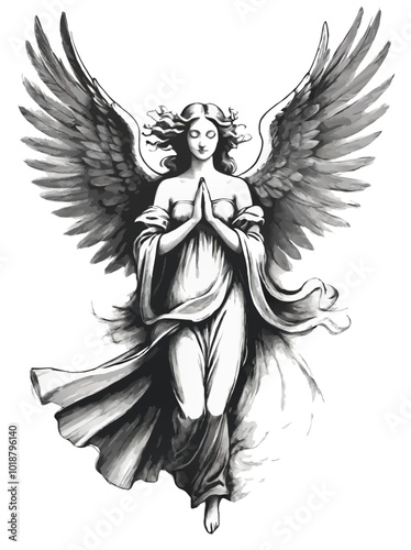 angel pencil sketch vector