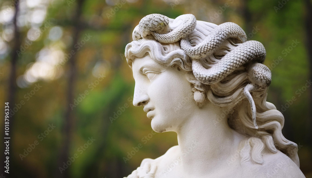 Mystical stone statue with snakes in hair. Mystical stone statue with snakes in hair.