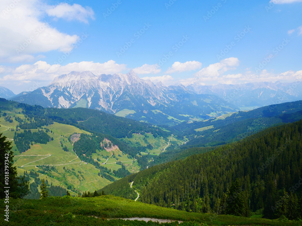 View on mountains near Saalbach Hinterglemm ski resort on a summer day View on mountains near Saalbach Hinterglemm ski resort on a summer day