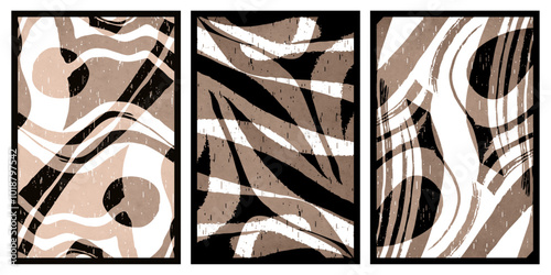 Set of 3 Abstract illustration in vintage style. For use in graphics, for wall decor. 
