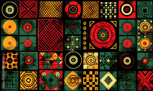 african tribal seamless geometric pattern with colorful shapes and intricate mandala designs