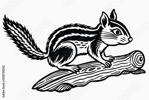 A chipmunk exploring a fallen logo G.eps