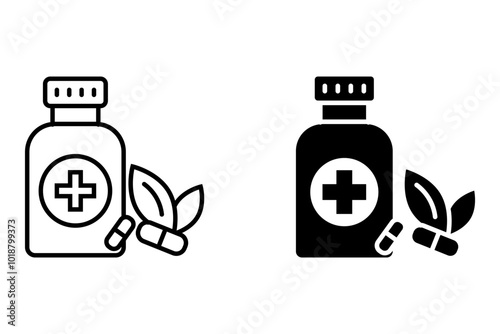 herbal medicine icon with style line and black. Vector illustration on white background