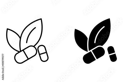 herbal medicine icon with style line and black. Vector illustration on white background