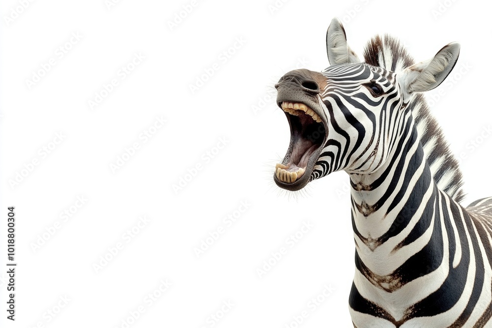 Close-up shot of a zebra's face with its mouth open, perfect for use in animal-themed designs or illustrations Close-up shot of a zebra's face with its mouth open, perfect for use in animal-themed designs or illustrations