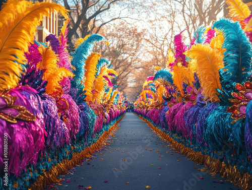 Vibrant Carnival party parade route decor pictures showcasing colorful decorations along the parade path