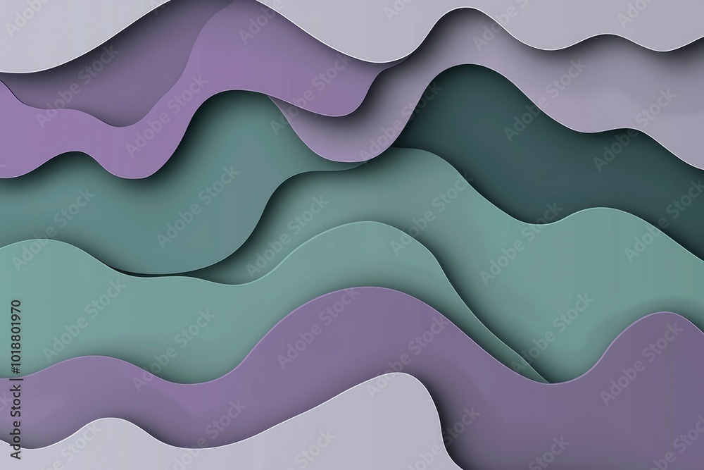 Abstract Wavy Papercut Background with Purple and Green Tones