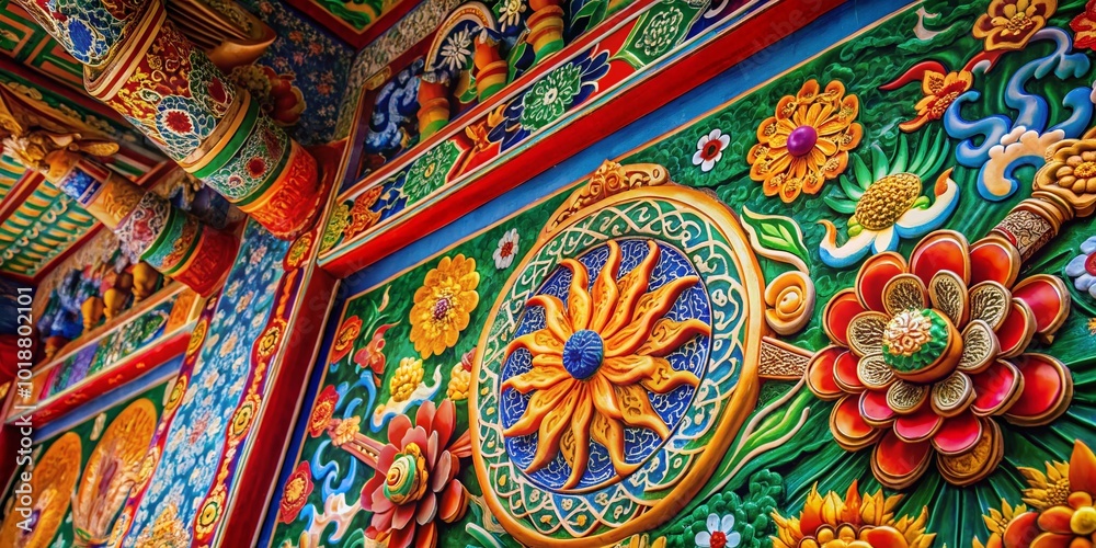Fototapeta premium Intricate Chinese Texture with Traditional Patterns and Vibrant Colors for Artistic Backgrounds