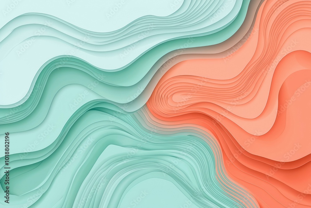 Fototapeta premium Abstract Wavy Background with Light Green and Peach Tones