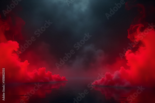 A gloomy background with red neon smoke spreading on both sides