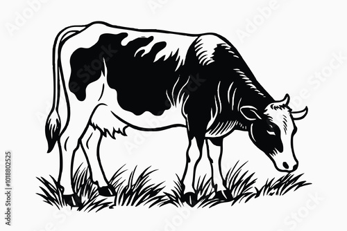 A cow is grazing on the grassland A.eps