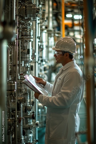 A person stands in front of a device holding a clipboard, ideal for office or work-related uses