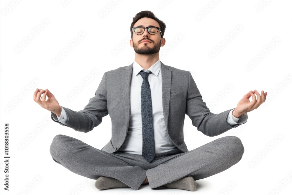 A man sitting cross-legged with closed eyes, appearing relaxed A man sitting cross-legged with closed eyes, appearing relaxed