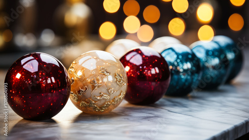 Shiny Christmas Ornaments with Warm Festive Lights
 photo