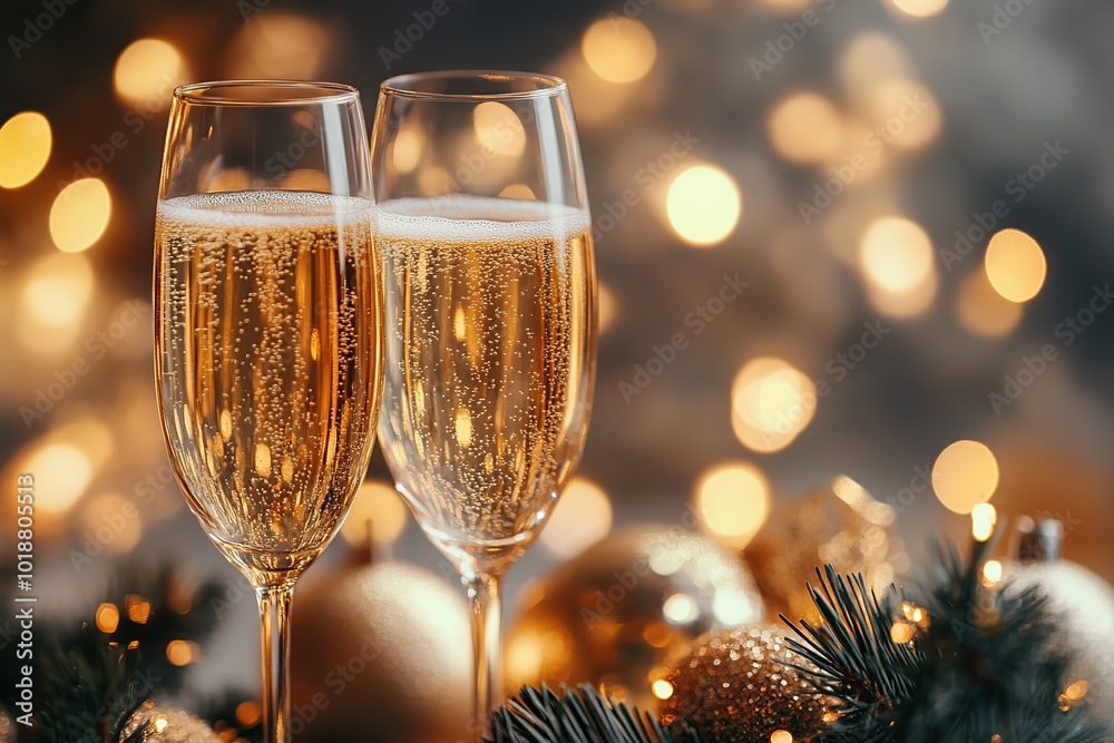 Champagne glasses on blurred lights background Champagne glasses on blurred lights background