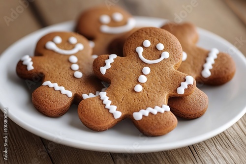 Christmas gingerbread man cookie on wooden background