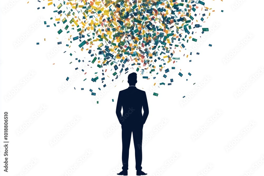 A person standing next to a large sum of cash, perfect for financial or success-related concepts A person standing next to a large sum of cash, perfect for financial or success-related concepts