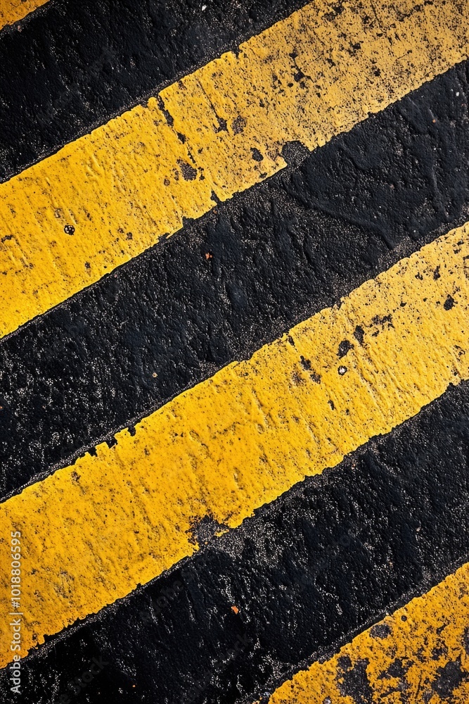 Fototapeta premium Close-up of a yellow and black striped street sign with bold text and stripes
