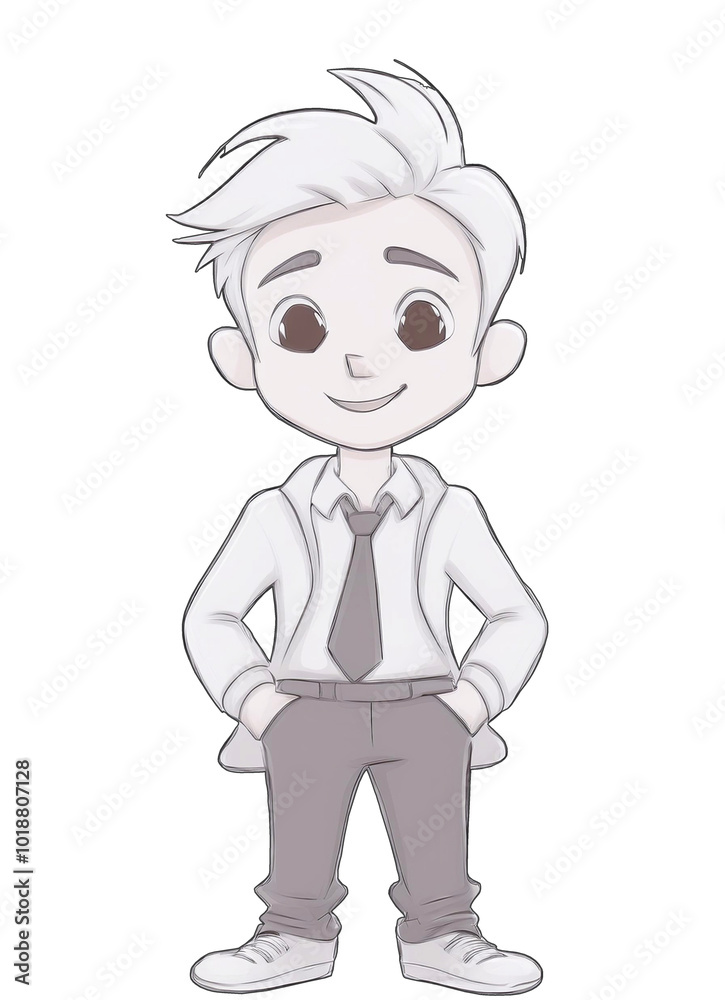 Cute cartoon character with white hair and friendly smile Cute cartoon character with white hair and friendly smile