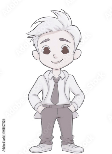 Cute cartoon character with white hair and friendly smile