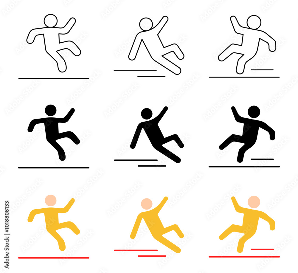 Slip and Fall Icon Set Slip and Fall Icon Set