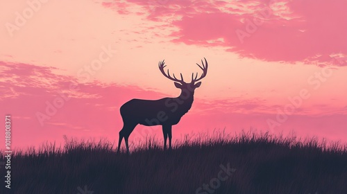 Whitetail bucks standing on a hilltop in the sunset