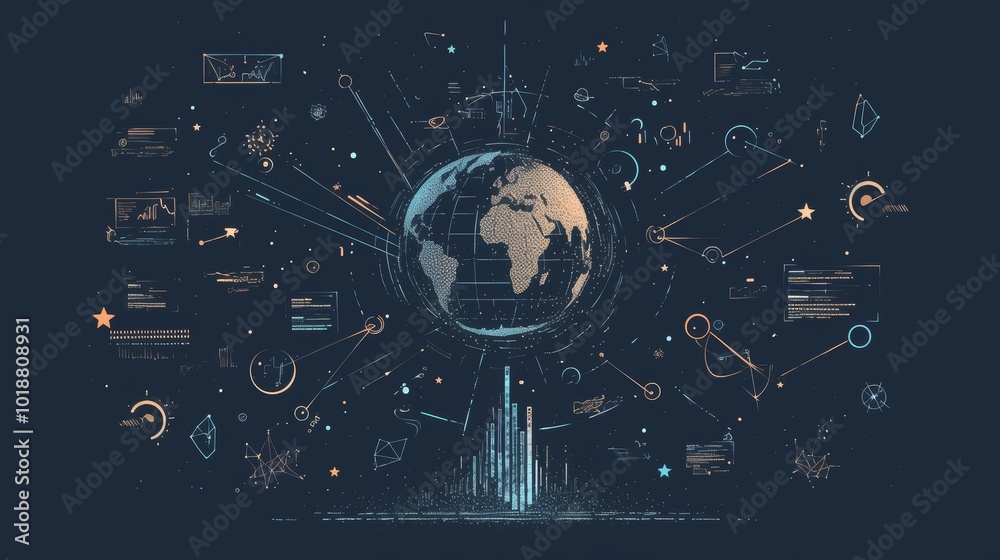 Fototapeta premium Global data network concept with digital growth icons